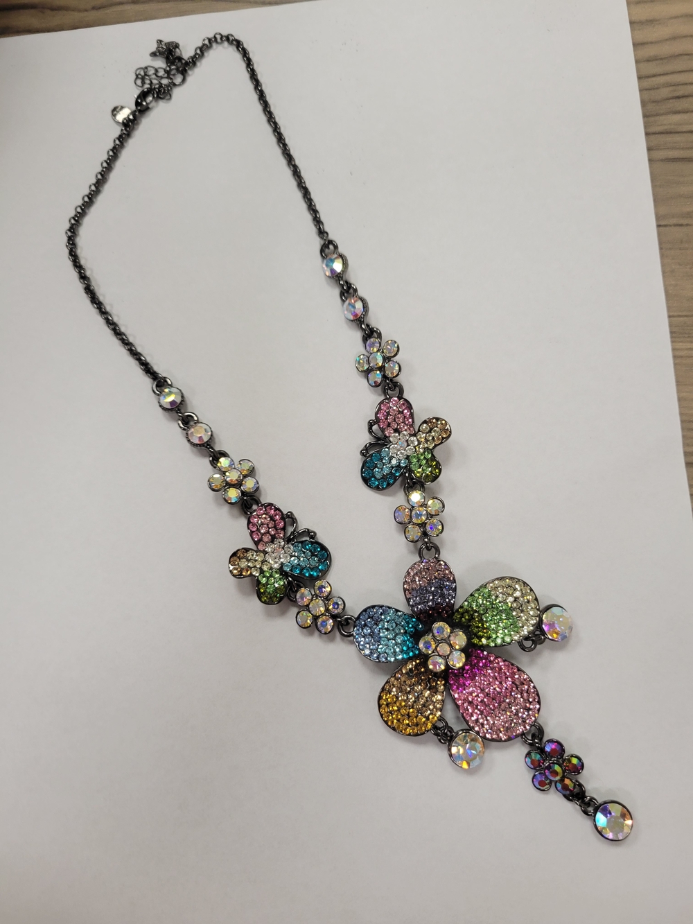 Vintage Kirks Folly Multicolor Crystal Floral Necklace Dark Silvertone